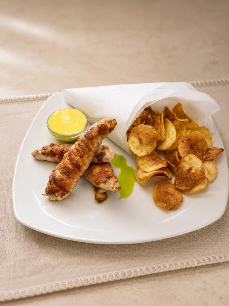 Amigo étterem Balatonlelle baconos csirke cheddarszósz chips